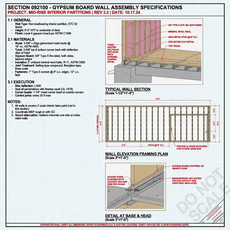 construction wall assembly specifications paper